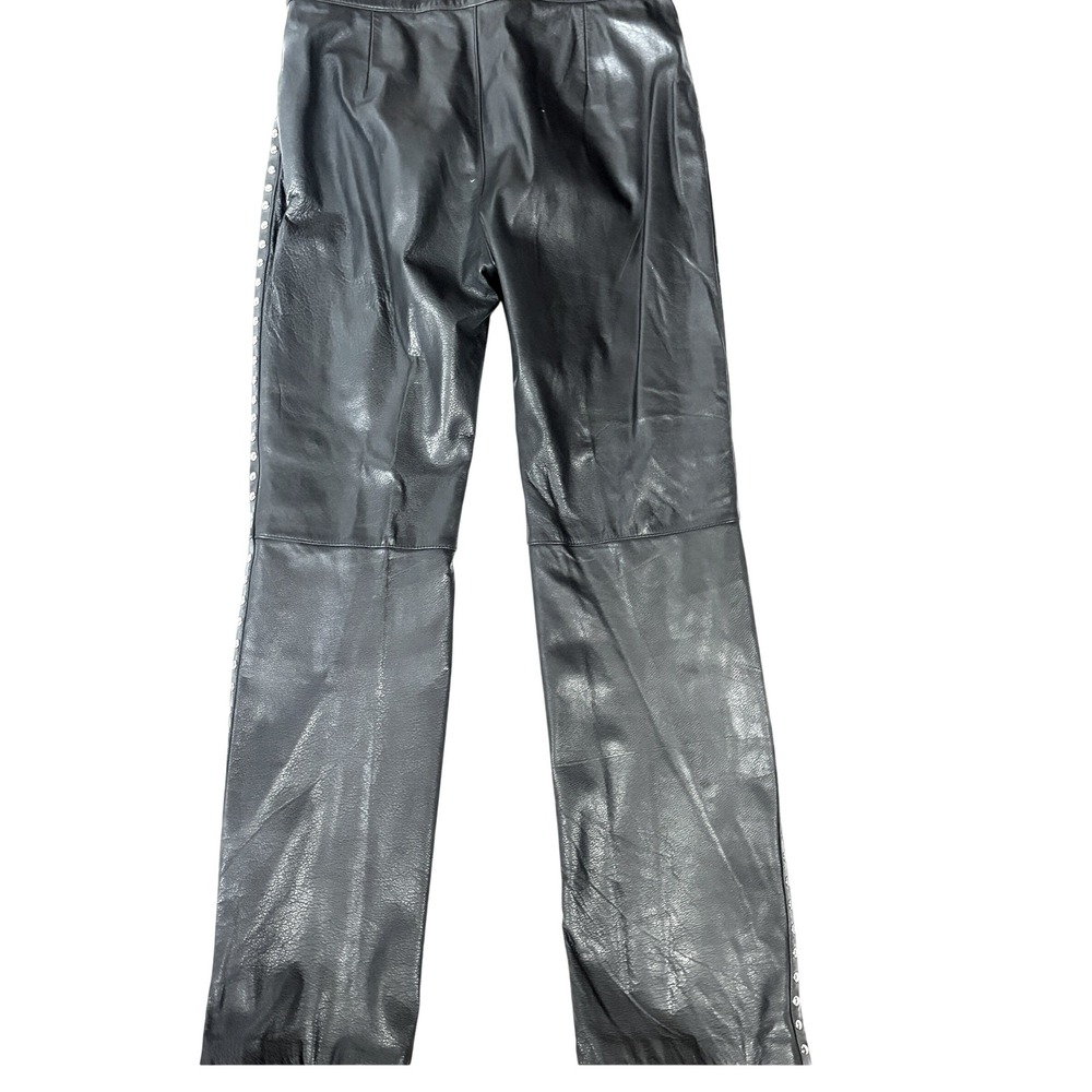 Steve Madden Vintage Y2K Genuine Leather Pants 10 Black Studded Moto Rocker - Picture 7 of 15